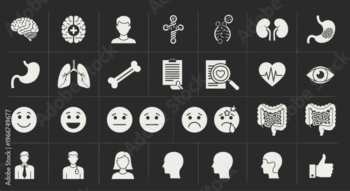Medical Icons Set: Health, Brain, Heart, Organs, Emotions, People, Science
