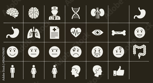 Medical Icons Set: Health, Anatomy, Emotions, and Human Figures