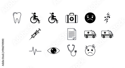 Medical Icons Set: Health, Care, Emergency, Dental, and Well-being Symbols