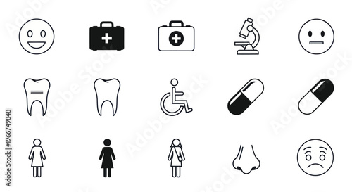 Medical Icons Set: Health, Dental, Science and Emotions Symbols