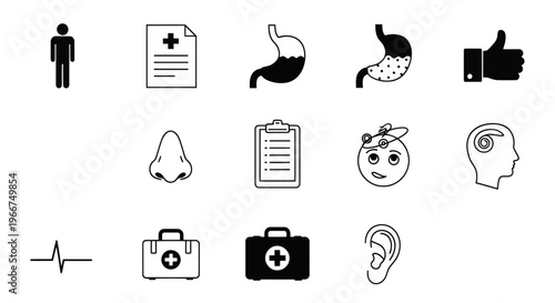 Medical Icons Set: Health, Diagnosis, Anatomy, and Care