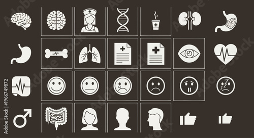 Medical Icons Set: Health, Science, and Emotions
