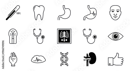 Medical Icons Set: Health, Diagnosis, and Anatomy Collection