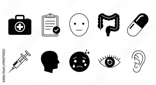 Medical Icons Set: Health, Diagnosis, Symptoms, Treatment & Body Parts