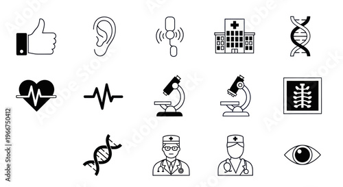 Medical Icons Set: Healthcare Symbols, Science, and Doctor Illustrations