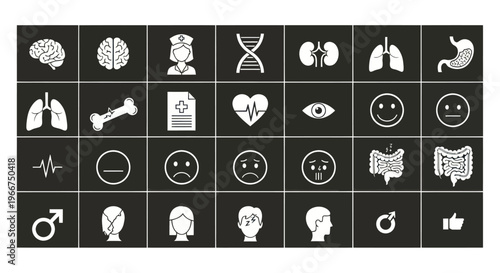 Medical Icons Set: Healthcare, Science, Human Body, Emotions, Gender, and Symbols