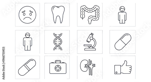 Medical Icons Set: Health, Science, and Human Body Vector Graphics