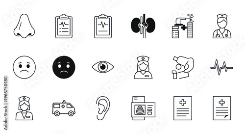 Medical Icons Set: Healthcare, Diagnosis, and Emergency Services