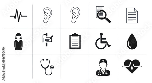 Medical Icons Set: Healthcare, Diagnosis, and Patient Care