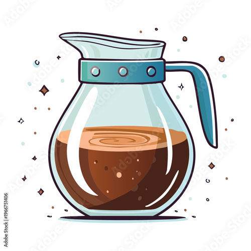 Elegant glass carafe filled with fresh coffee for professional restaurant service and morning breakfast buffet beverage display - Vector Illustration