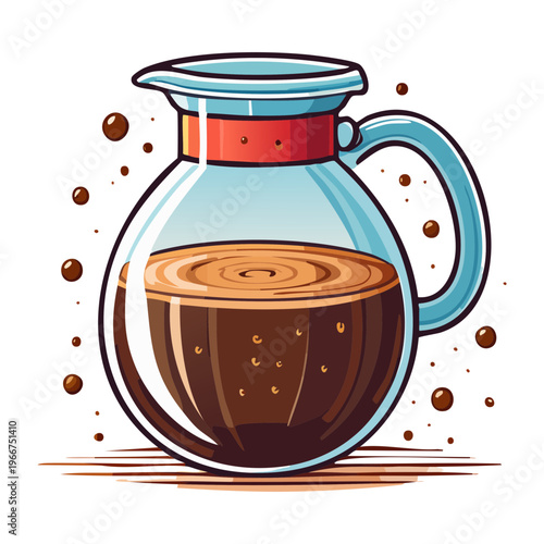 Modern glass server with blue handle for pouring fresh brewed coffee during busy morning breakfast rush hours - Vector Illustration