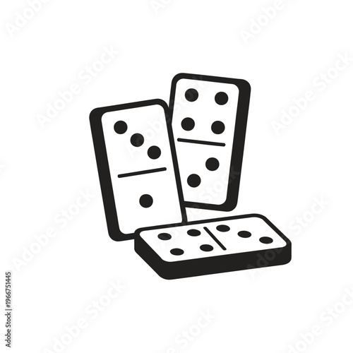 Classic black and white domino tiles vector. Three pieces representing traditional tabletop game, strategy, family fun, skill, competitive play for all ages. Ideal for gaming themes, digital assets &