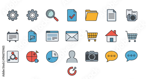 Modern Flat Icons Set: UI Elements, Business, Technology, and Communication Symbols