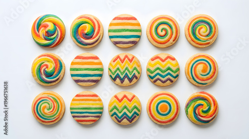 Colorful Easter egg set with striped and round holiday decorations