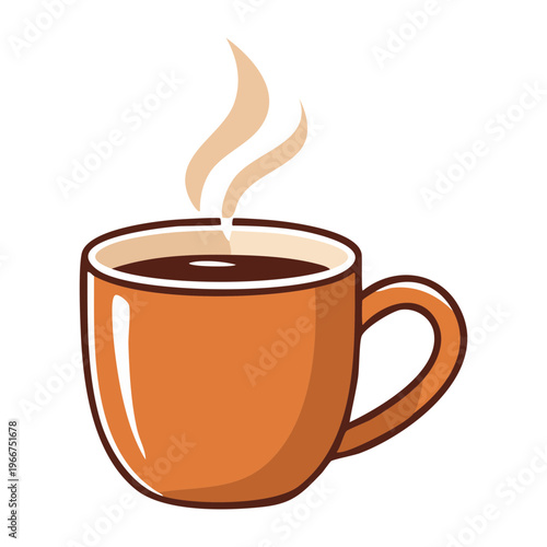Brown ceramic cup filled with hot coffee and steam for daily caffeine boost and cozy morning routine - Vector Illustration