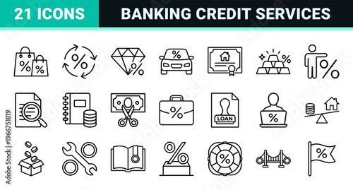 Financial Loan and Banking Interest Rates Minimalist Monoline Geometric Line Art Symbols for Credit Mortgage and Debt Management Utility.