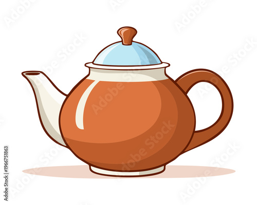 Traditional brown teapot for serving hot herbal tea and creating a cozy home kitchen atmosphere for guests - Vector Illustration
