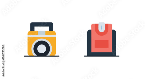 Retro Radio and Cassette Player Icons, Vintage Audio Devices, Flat Design