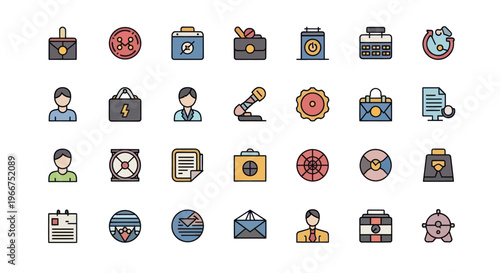 Set of 30 Business and Office Icons, Vector Flat Design, Modern Symbols
