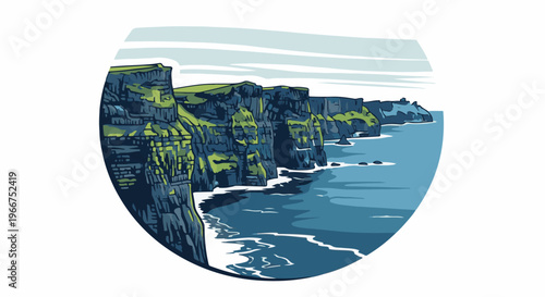 Dramatic pixel art depiction of rugged green cliffs meeting the ocean