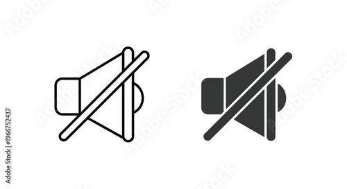 Pair of speaker mute volume off symbols for silent mode in various digital devices