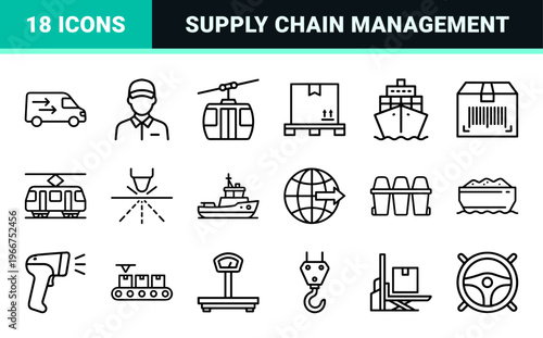 Logistics and Supply Chain Management Minimalist Monoline Geometric Line Art for Industrial Inventory and Global Freight Transport