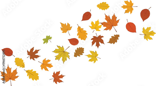 Photos Autumn falling leaves vector illustration, colorful windblown foliage border, or