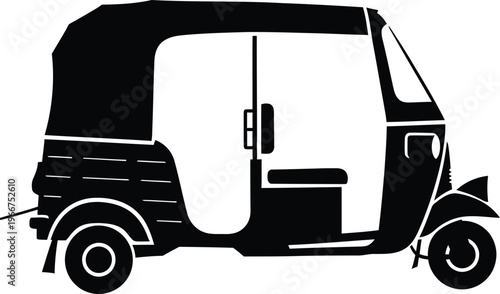 Black silhouette of a three-wheeled auto rickshaw with a canopy auto rickshaw silhouette three wheeler