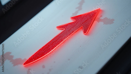 Red Arrow Neon Light on White Wall Illuminated in Modern Style