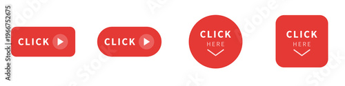 Fotografie Red click here arrow icon button clipart set on png transparent background for r