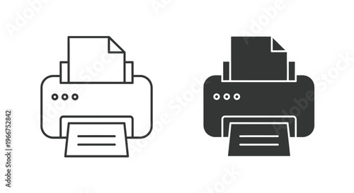 Line and solid printer icons symbolizing document printing, office equipment, and technological output concepts.