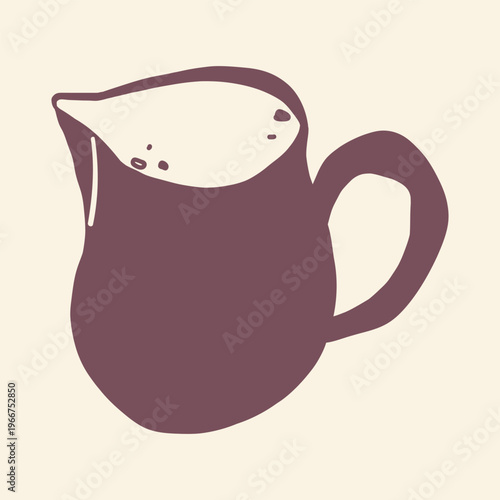 Glass pitcher of creamy milk in a colorful retro hand drawn cartoon style, isolated on white to convey fresh, wholesome, homemade dairy, breakfast and natural nutrition