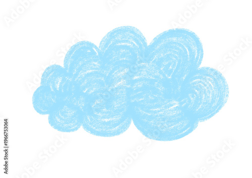 blue cloud hand drawn cloud doodle, crayon style childish illustration