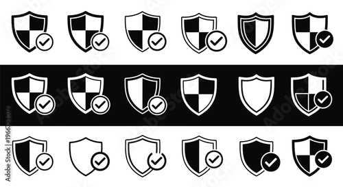 A comprehensive set of digital shield and checkmark icons symbolizing ultimate security and trusted protection.