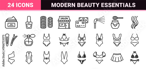 Feminine Beauty and Swimwear Essentials minimalist Monoline Design for Lifestyle Branding and Commercial Product Marketing Interface