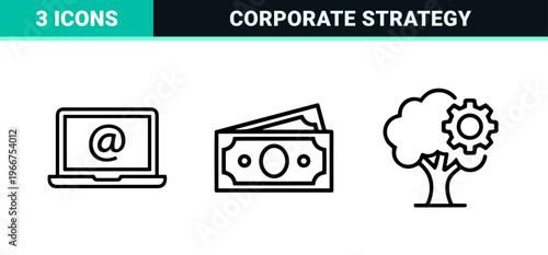 Corporate Management and Business Strategy Thin Line Icons in Minimalist Geometric Monoline Style for Professional Interface Design