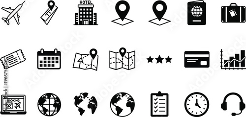 Travel and tourism icons set a comprehensive collection for vacation planning and exploration