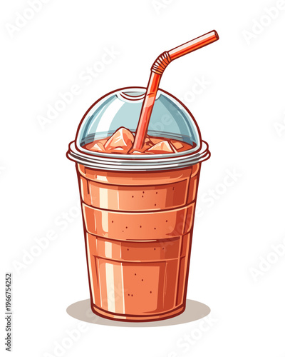 Orange Plastic To Go Cup with Straw for Refreshing Summer Juice or Soda Beverage Branding Design - Vector Illustration