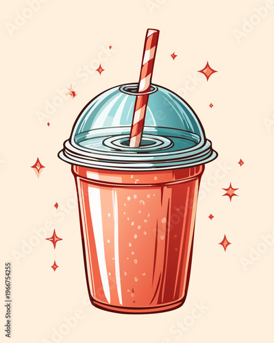 Red Takeaway Drink Cup with Dome Lid and Straw for Cold Beverage and Fast Food Service - Vector Illustration