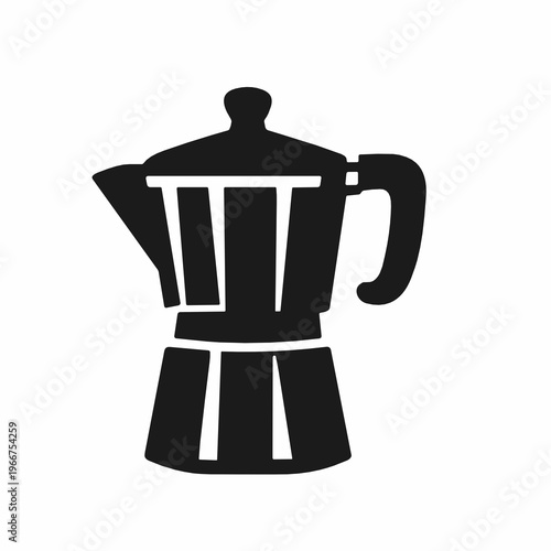 A bold black moka pot vector icon isolated on white, representing espresso brewing, home barista culture, Italian coffee tradition, and kitchen beverage equipment.