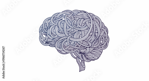 Intricate, abstract illustration of a human brain rendered in thin, flowing lines