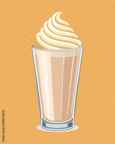 Simple Tall Glass of Vanilla Milkshake or Protein Drink for Healthy Breakfast and Fitness Lifestyle Concept - Vector Illustration