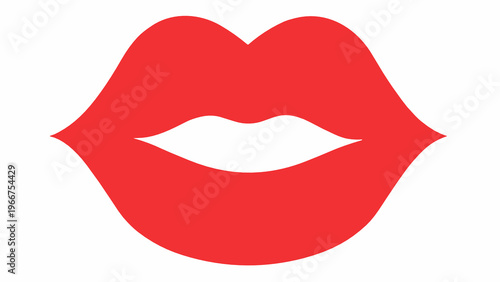 Bright coral lips in a flat minimalist vector style with a smooth white center. Fashionable mouth icon suggests beauty, cosmetics, confidence, femininity and modern branding aesthetics.