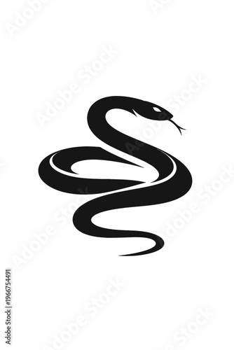 Sleek black stylized snake logo design vector art, tongue flicking, ideal for modern branding, reptile enthusiasts, or mystic themes, offering a powerful, elegant, and timeless visual for strength, wi