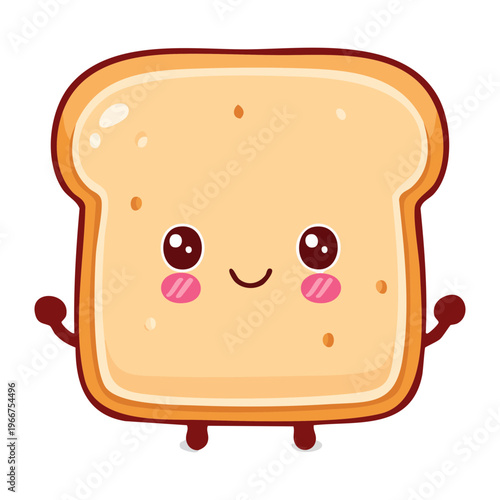 Happy Kawaii Whole Wheat Toast Character with Arms for Fun Morning Meal and Bakery Shop Mascot - Vector Illustration