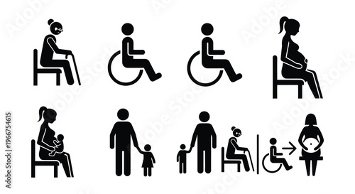 Accessibility symbols depicting diverse individuals and family needs
