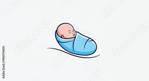 Cute baby sleeping peacefully wrapped in a blue blanket on a white background