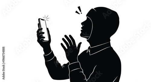 Man reacts with surprise while looking at his smartphone screen