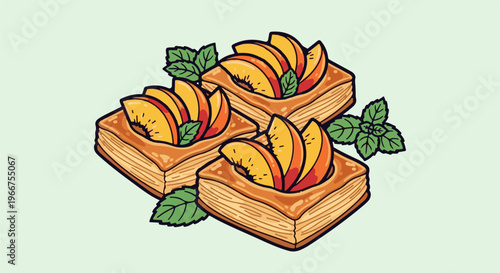 Sweet flaky pastries filled with vibrant peach slices and mint