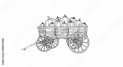 A vintage wagon brimming with a harvest of pumpkins, ready for transport